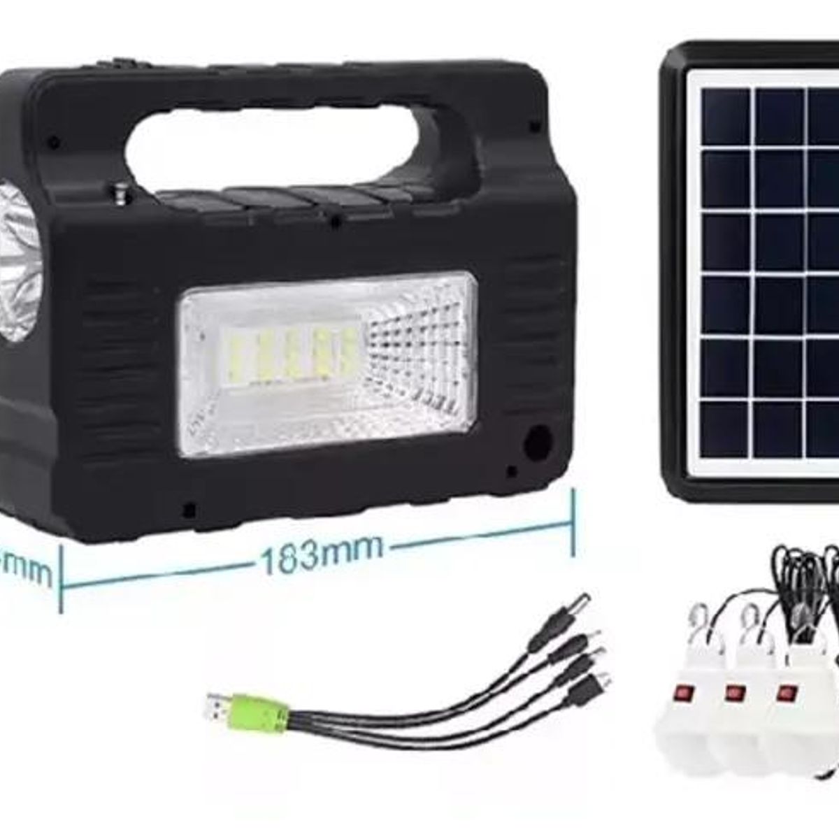 GENERICO - Kit Solar de Emergencia para Camping con USB y 3 Ampollet