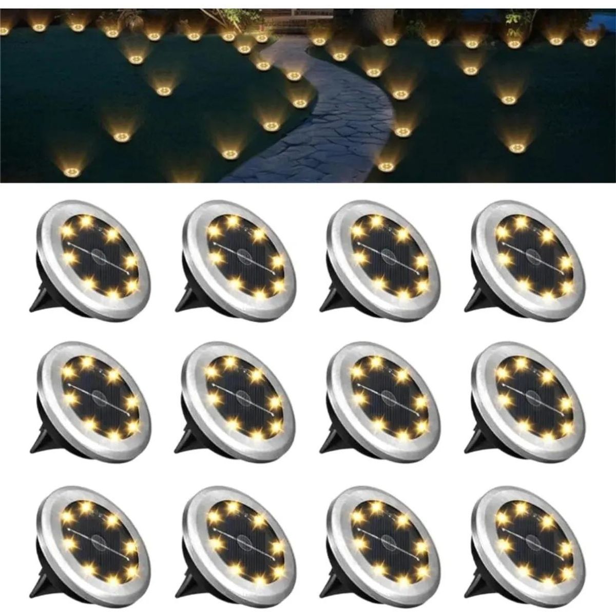 GENERICO - Juego de 12 Estacas Solares para Jardín con 8 LEDs
