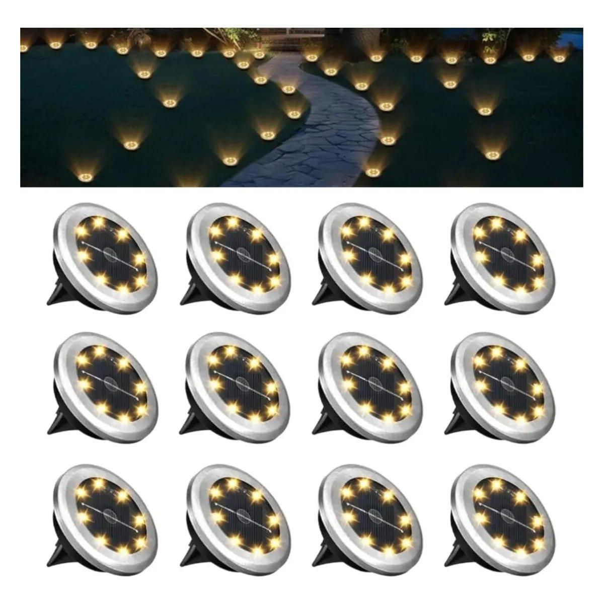 GENERICO - Juego de 12 Estacas Solares para Jardín con 8 LEDs