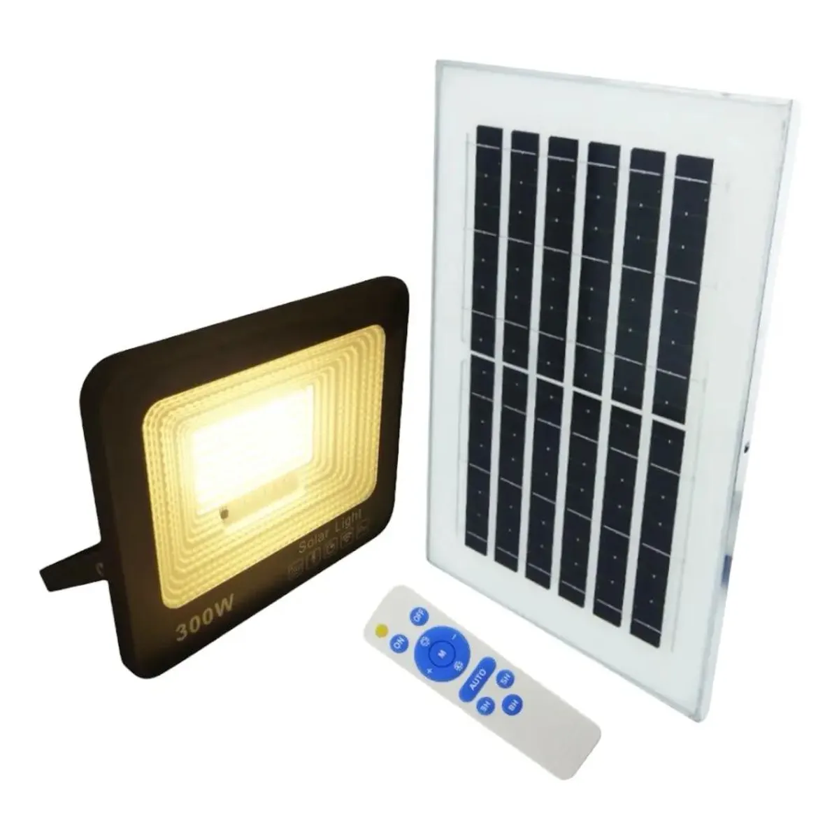 GENERICO - Proyector Solar LED 300W con Luz Cálida y Panel Solar