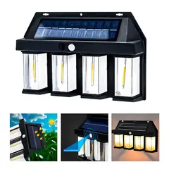GENERICO - Lámpara solar de pared con 4 LED y sensor de movimiento