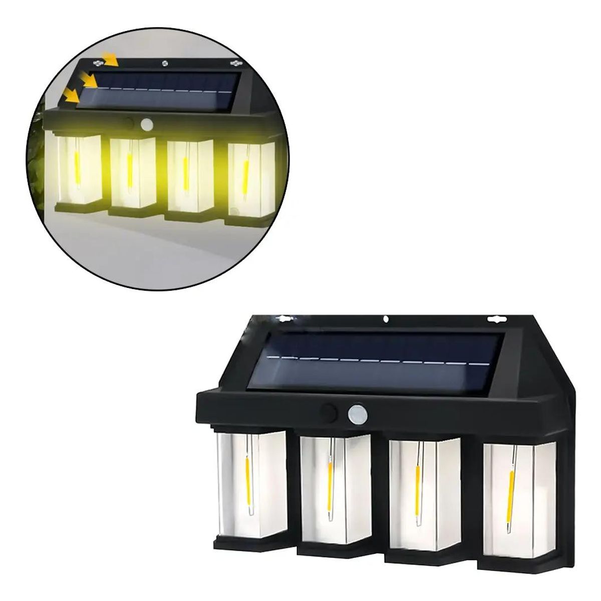 GENERICO - Foco solar de pared con 4 LED y sensor de movimiento