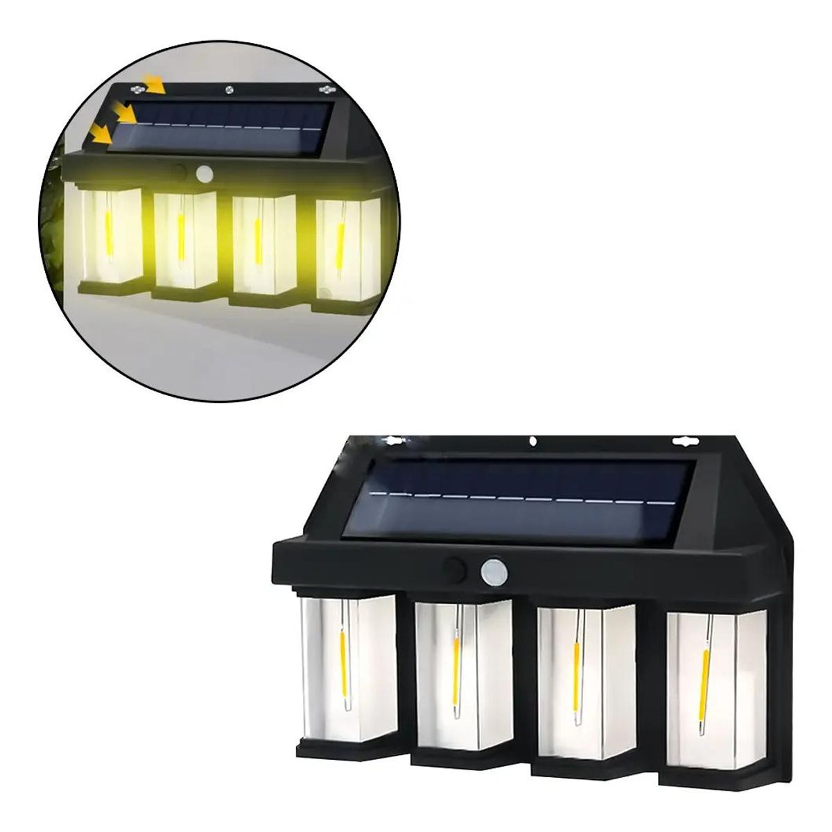 GENERICO - Foco solar de pared con 4 LED y sensor de movimiento