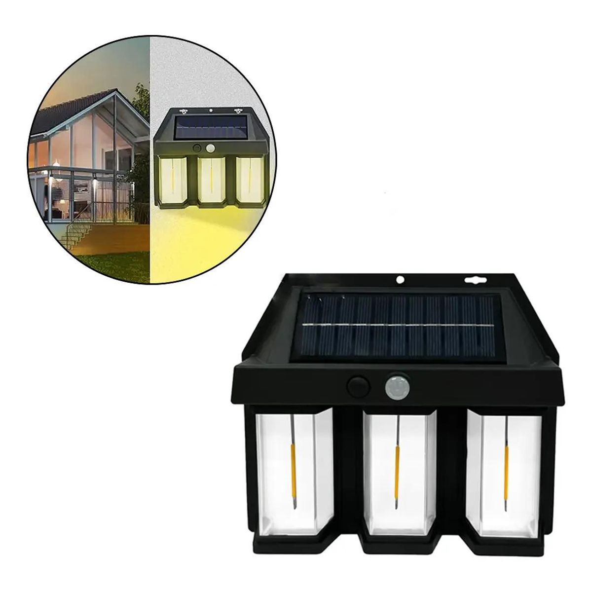 GENERICO - Foco solar de pared con 3 LED y sensor de movimiento