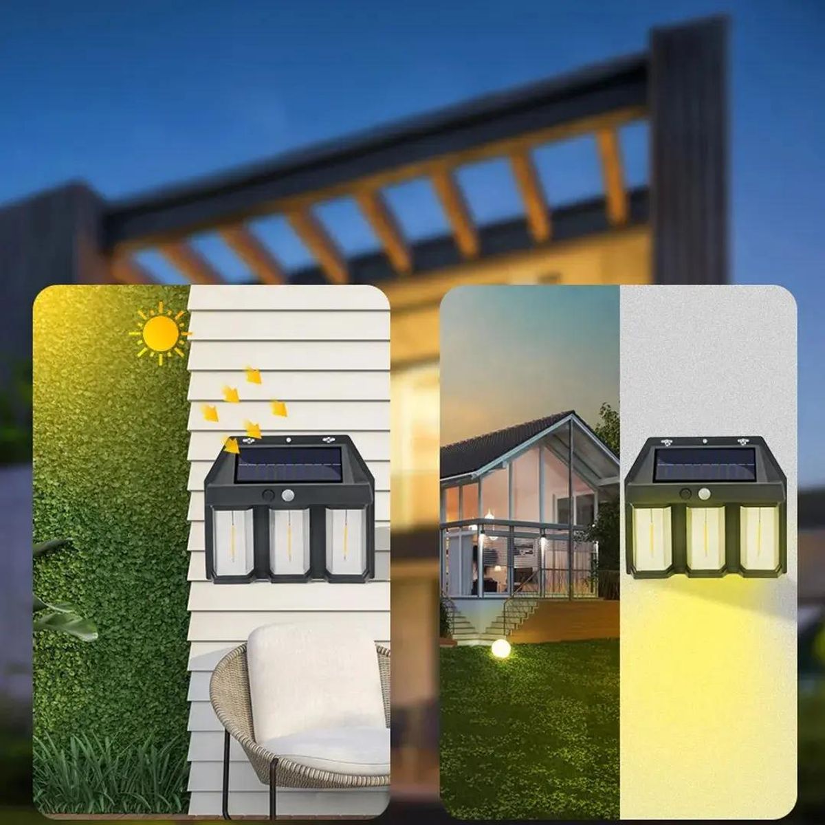GENERICO - Foco solar de pared con 3 LED y sensor de movimiento