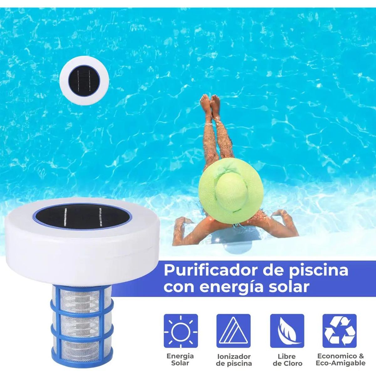 GENERICO - Filtro purificador para piscina con ionizador y panel