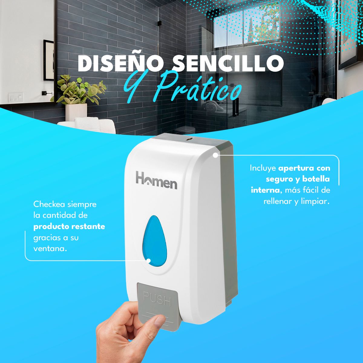 HOMEN - Jabonera, Dispensador De Jabón Manual Para Pared