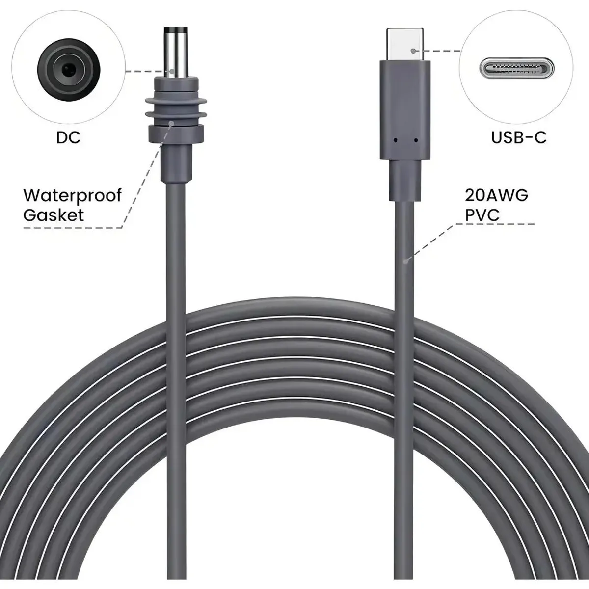 GENERICO - Cable de carga USB-C 2m gris oscuro