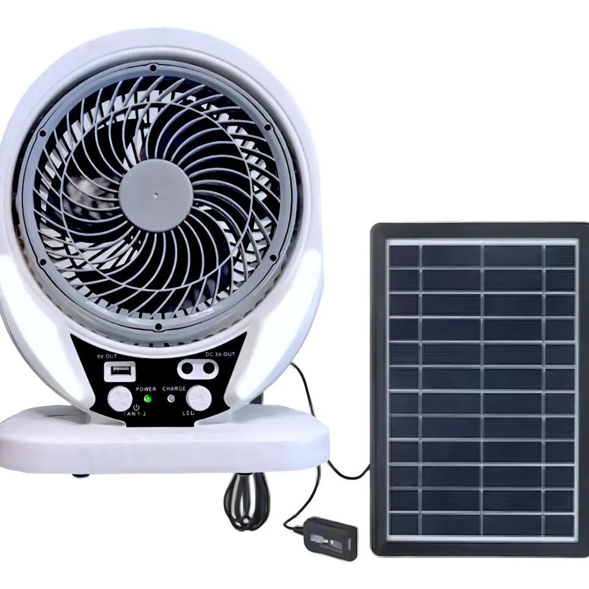 GENERICO - Ventilador portátil recargable con panel solar y luz