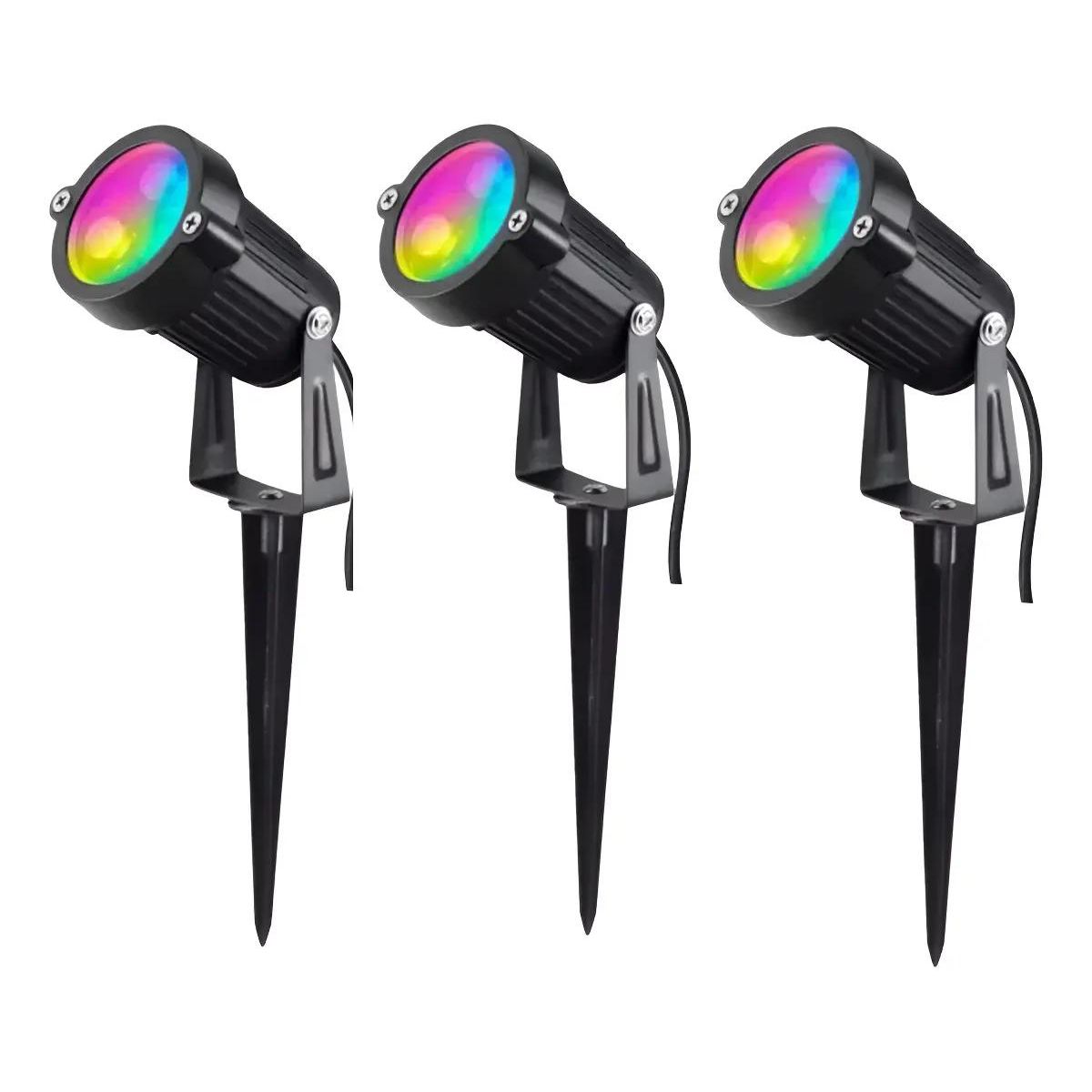 GENERICO - Pack 3 Focos LED RGB para Jardín 5W con Estaca