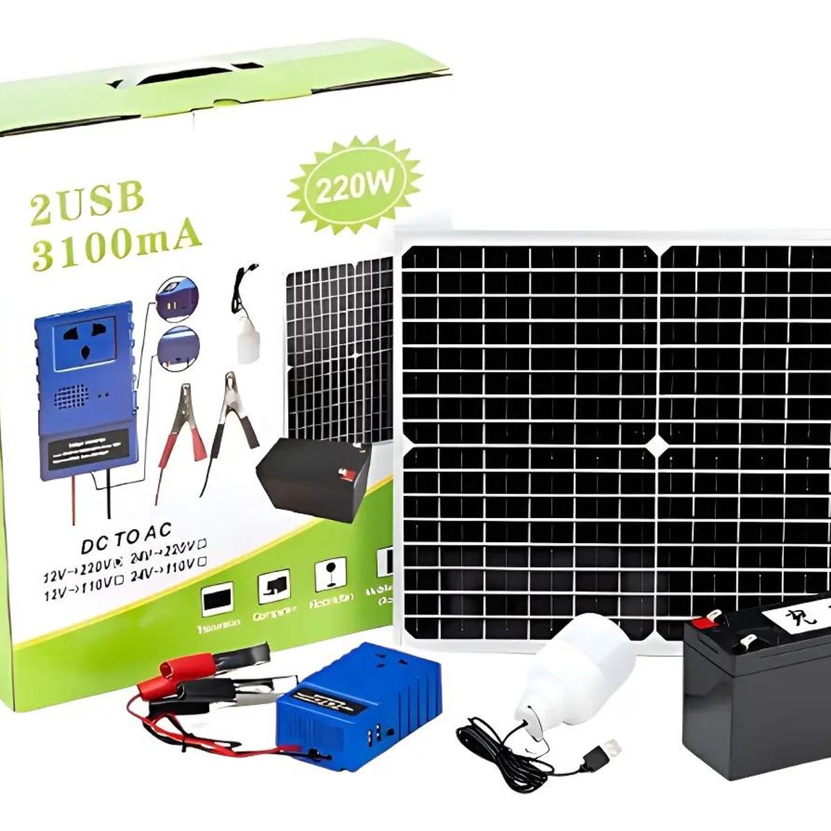 GENERICO - Kit Generador Solar con Batería e Inversor para Emergenci