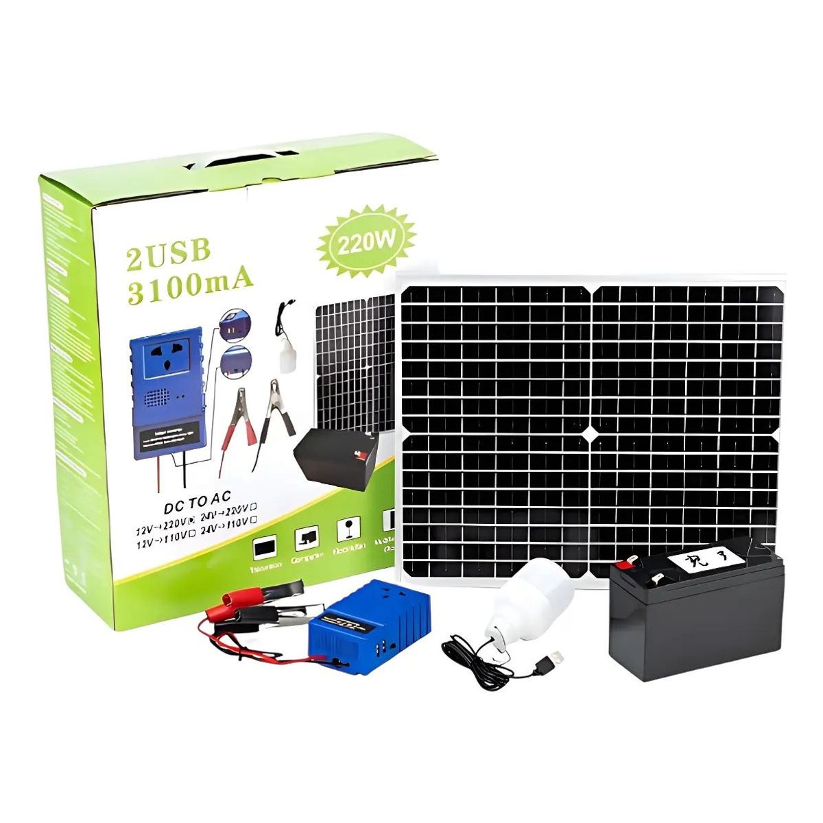 GENERICO - Kit Generador Solar con Batería e Inversor para Emergenci