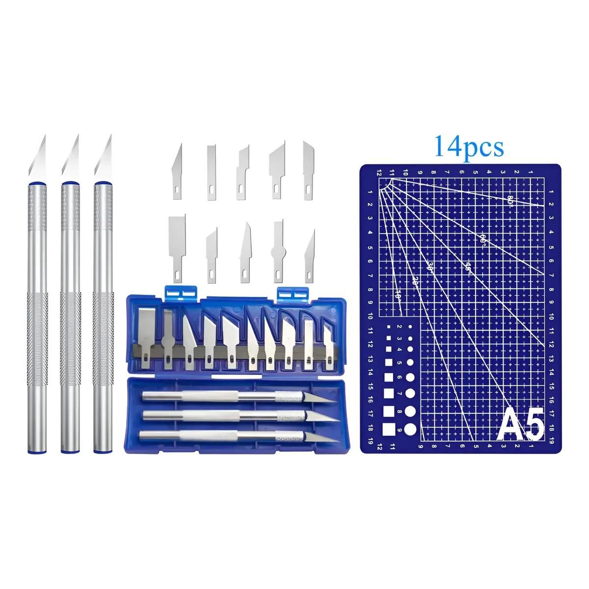 GENERICO - Set de 13 Cuchillos Cutter con Tabla de Corte