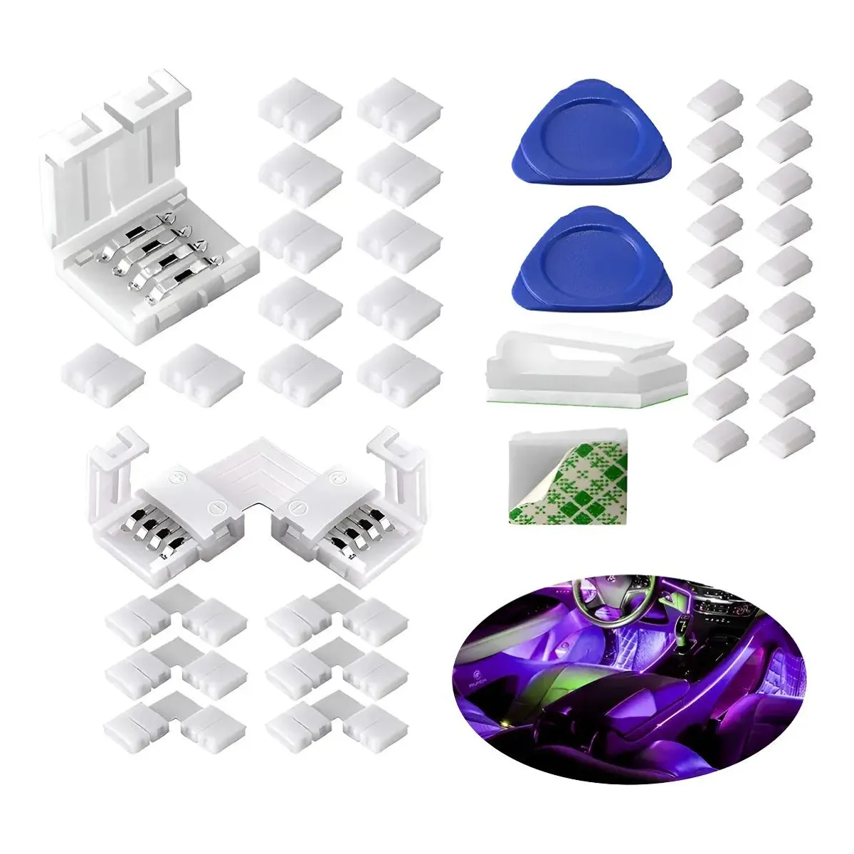 GENERICO - Kit 40 conectores para tira luces LED RGB 4 pines 10mm