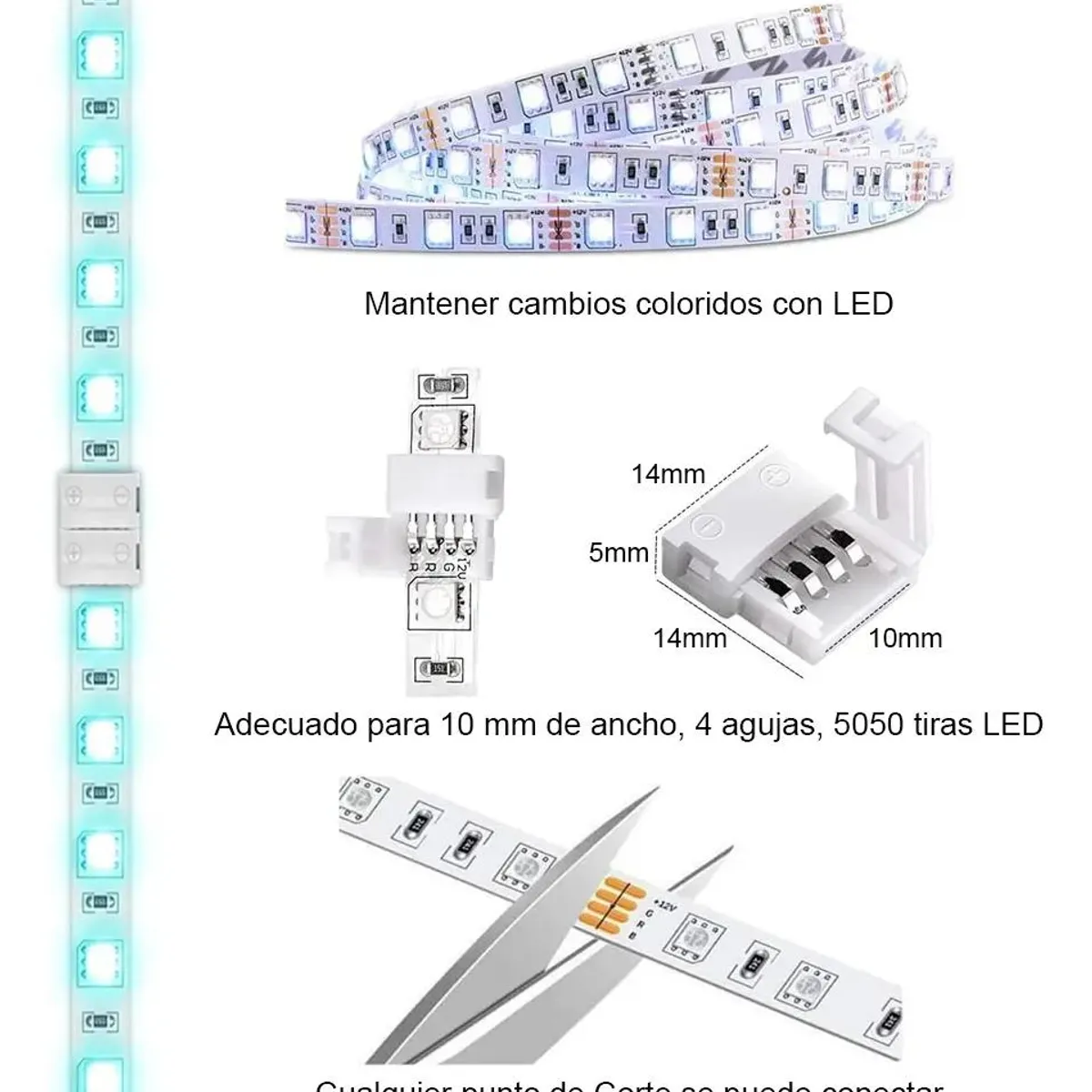 GENERICO - Kit 40 conectores para tira luces LED RGB 4 pines 10mm