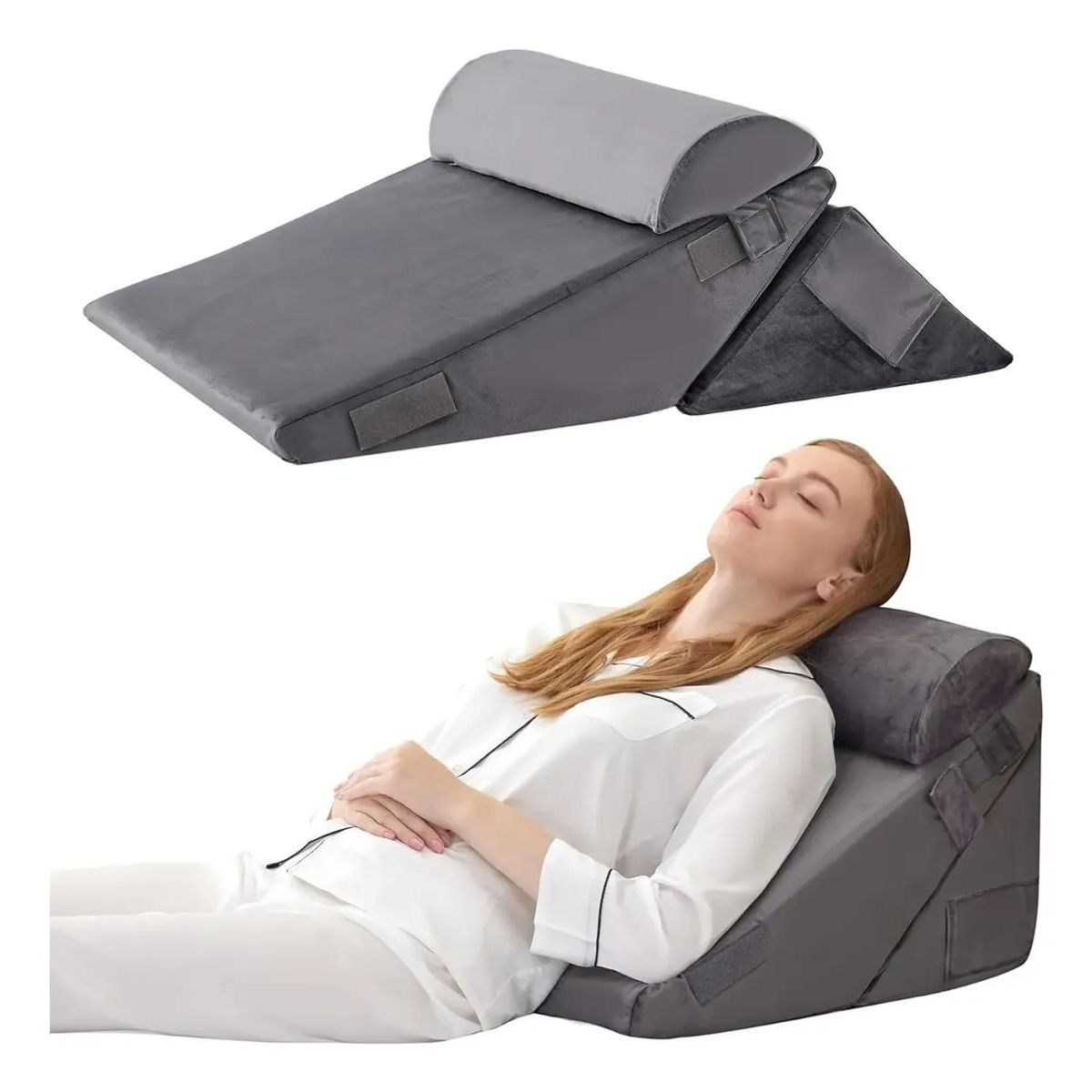 GENERICO - Almohada Cuña Espuma Viscoelástica Lumbar 3 Piezas