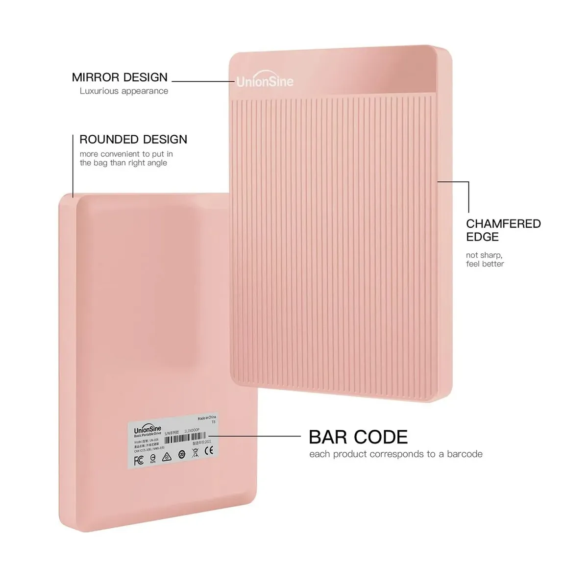 GENERICO - Disco Duro Externo UnionSine Datapocket HD2510 1 TB Color Rosado