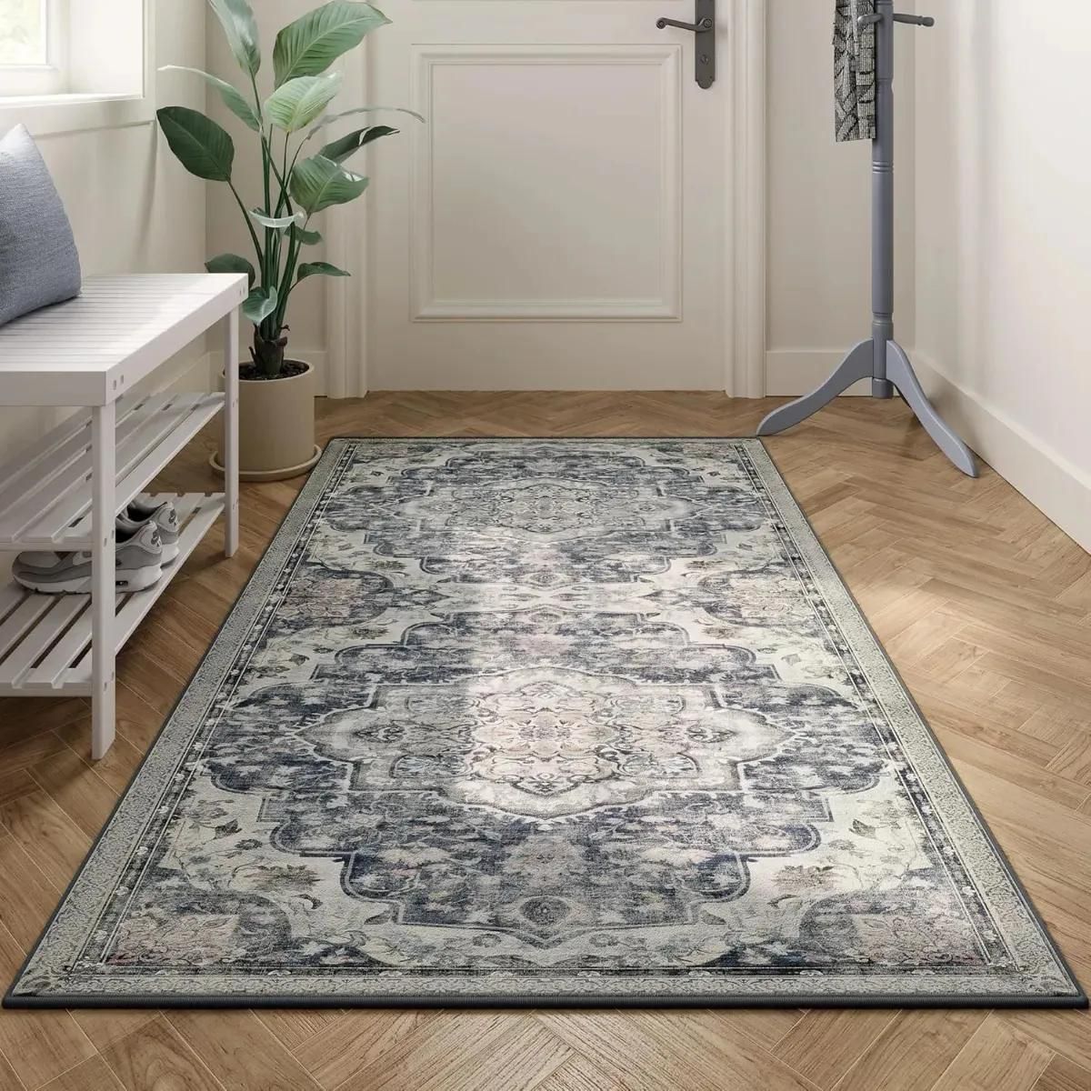 GENERICO - Alfombra Antideslizante Vintage Azul Claro 153x92 cm