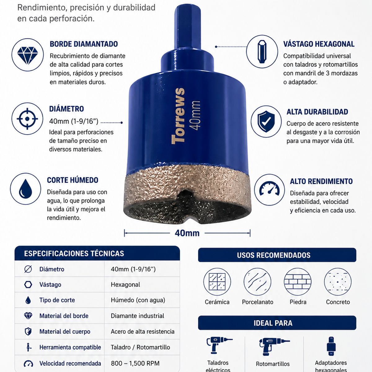 TORREWS - BROCA CORONA DIAMANTADO 40MM TORREWS