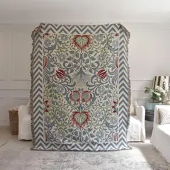 GALDANA - Piecera, Manta o cubre cama William Morris 160x210cm. Made in India tejido Jacquard