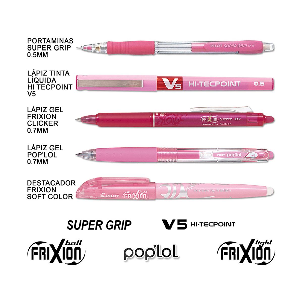PILOT - Set Bolígrafos Colección Pilot 5 Uds Modelo V5 Rosado