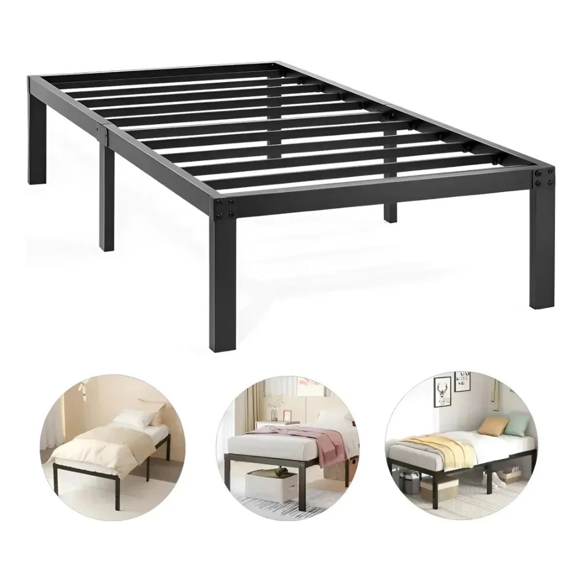 SHOP EHOME BAG - Base de Cama Individual 1 Plaza 190x90x35 cm Acero Color Negro