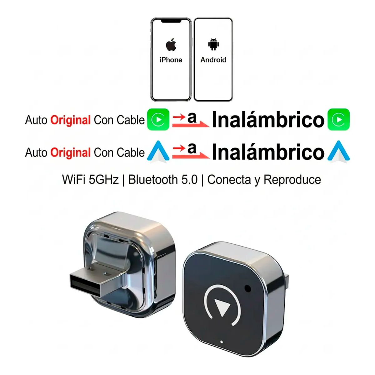 GENERICO - Adaptador Automático Inalámbrico 2 En 1 Para Carplay/android