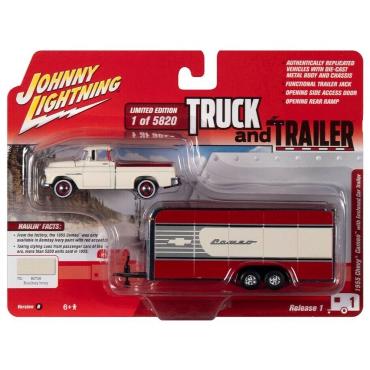 GENERICO - JOHNNY JLSP200B 1-64 1955 CHEVY CAMEO W ENCLOSED CAR TRAILER