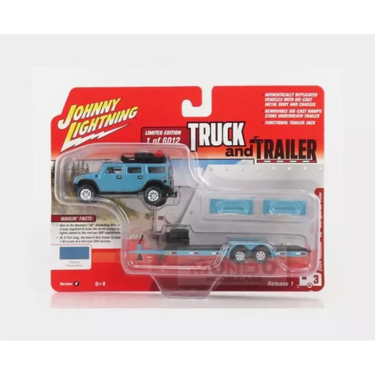GENERICO - JOHNNY JLSP202B 1-64 HUMMER H2 W OPEN TRAILER OCEAN BLUE