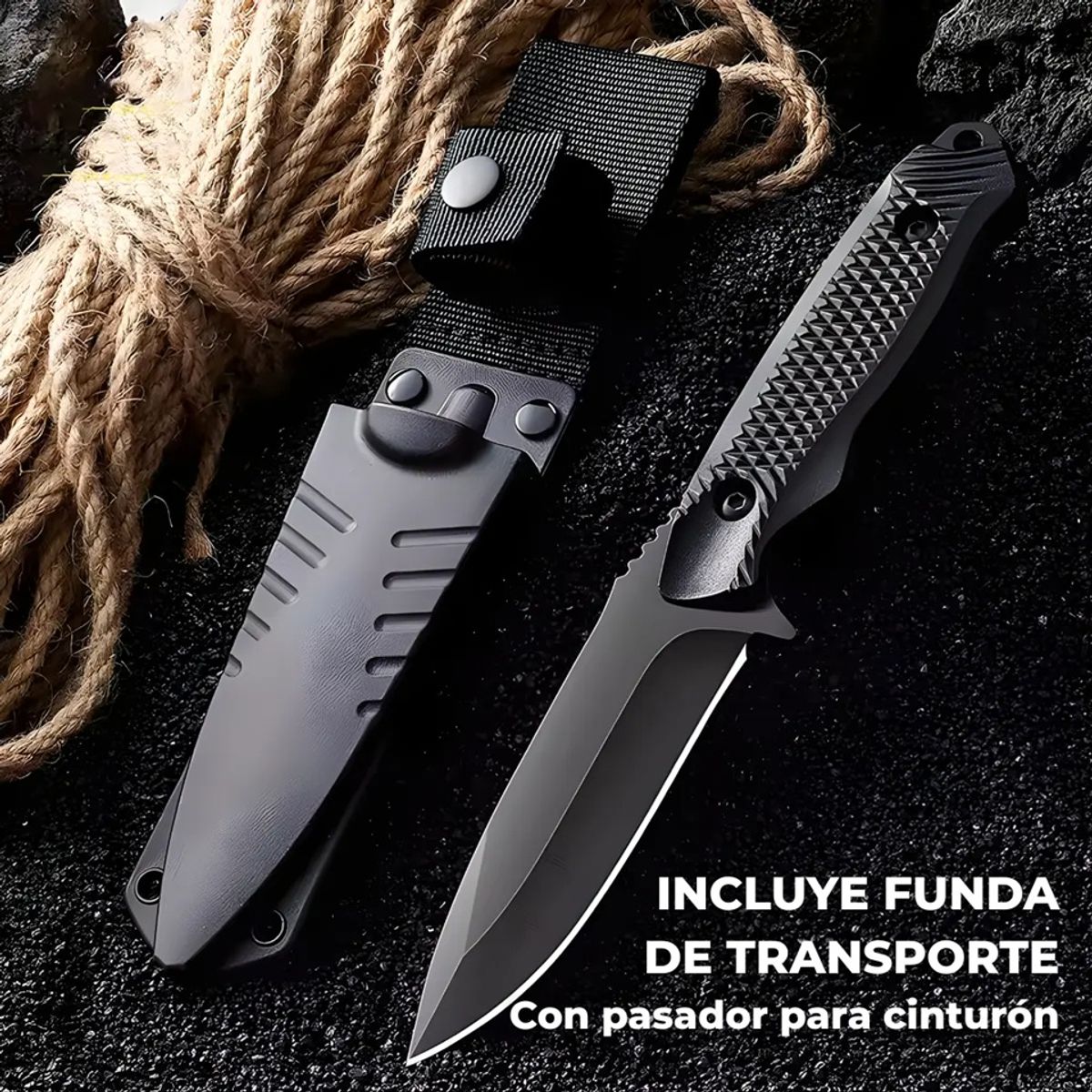 GENERICO - Cuchillo Táctico Supervivencia Camping Pesca Hoja Fija Funda