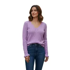 ACOCO - Sweater Mujer Cuello V Bado