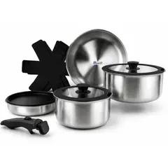 BAUM - Juego Ollas Sartenes Bateria Cocina Acero Inox 10Pcs