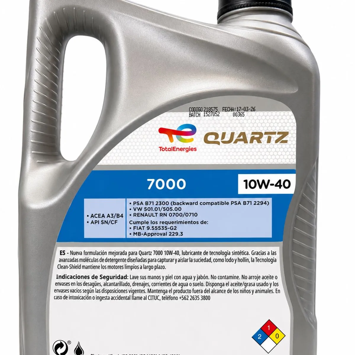 TOTAL - Aceite 10w40 total quartz 7000 semi-sintetico 4Lts