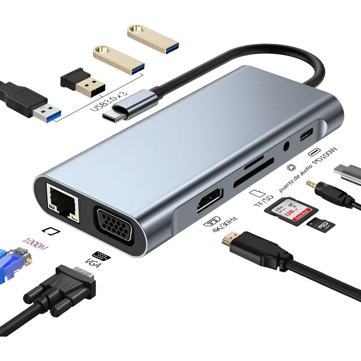 GENERICO - Hub Usb C Adaptador Multipuerto 11 En 1 Para Macbook Windows BELUG