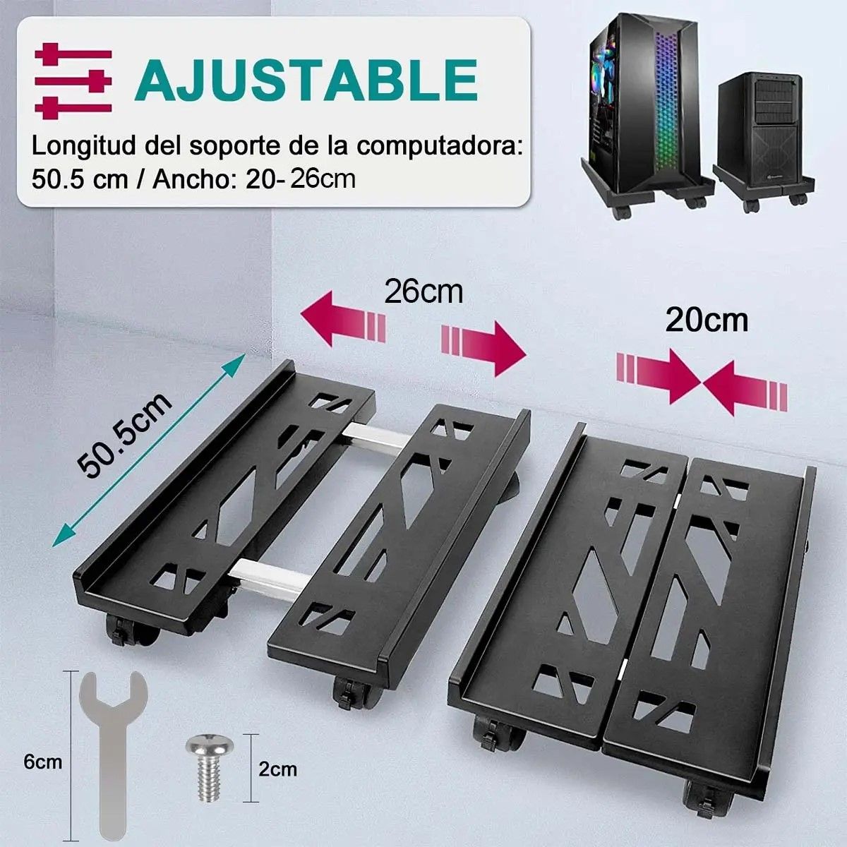 GENERICO - Soporte Universal Móvil Para Cpu, Ajustable 20-30 Cm BELUG
