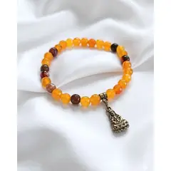 GENERICO - Pulsera de Piedra Ámbar Facetada y Dije Quan Yin Bronce Envejecido