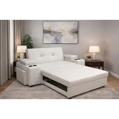 GENERICO - Sofá cama reclinable 2 plazas con porta vasos y puff
