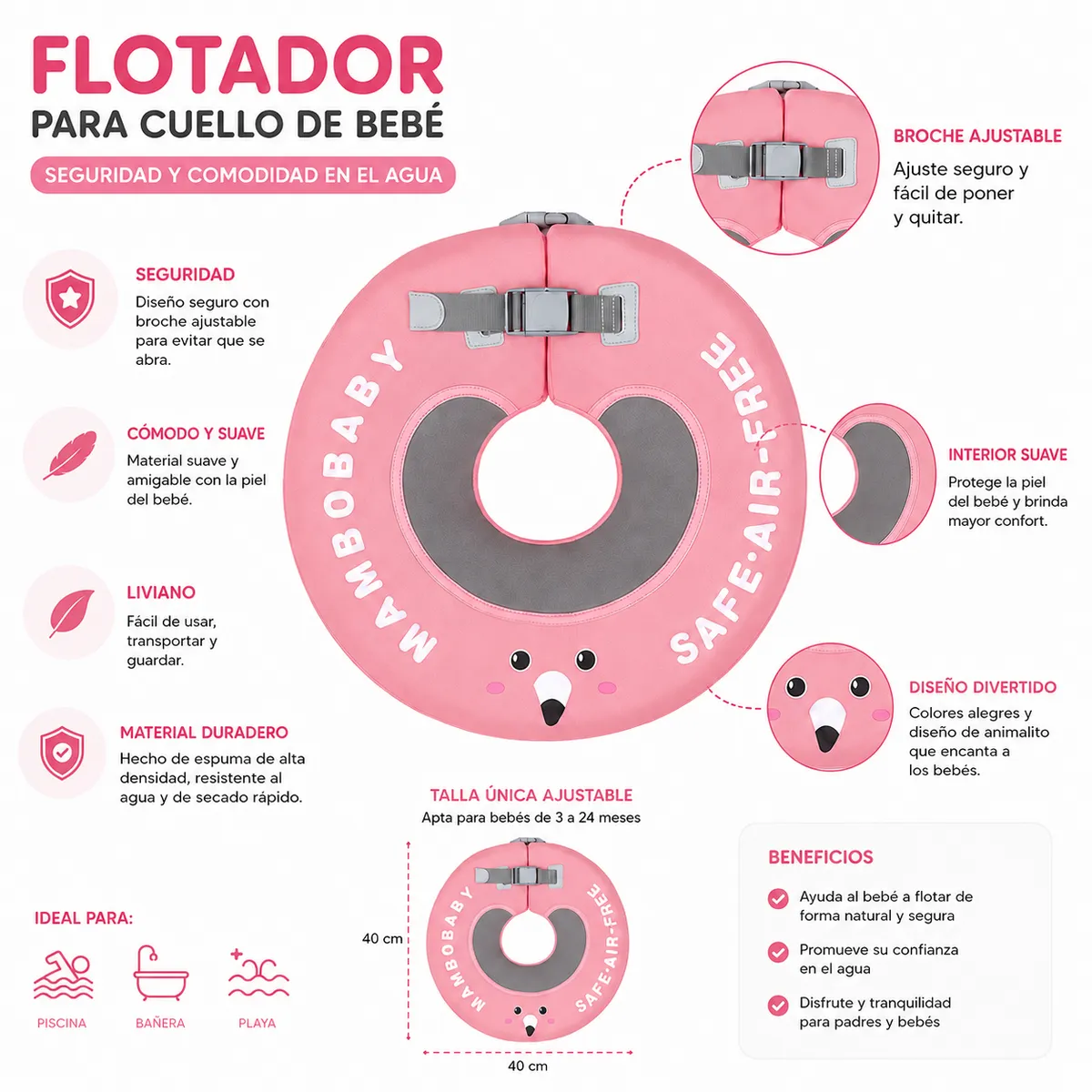 MAMBOBABY - Flotador de Cuello para Bebés Niños - Mambo Kids