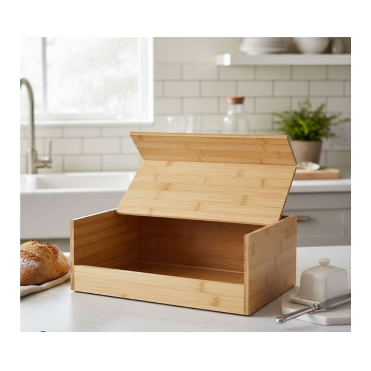 GENERICO - Panera De Bambú Con Tapa Caja Organizadora De Pan 40x23cm