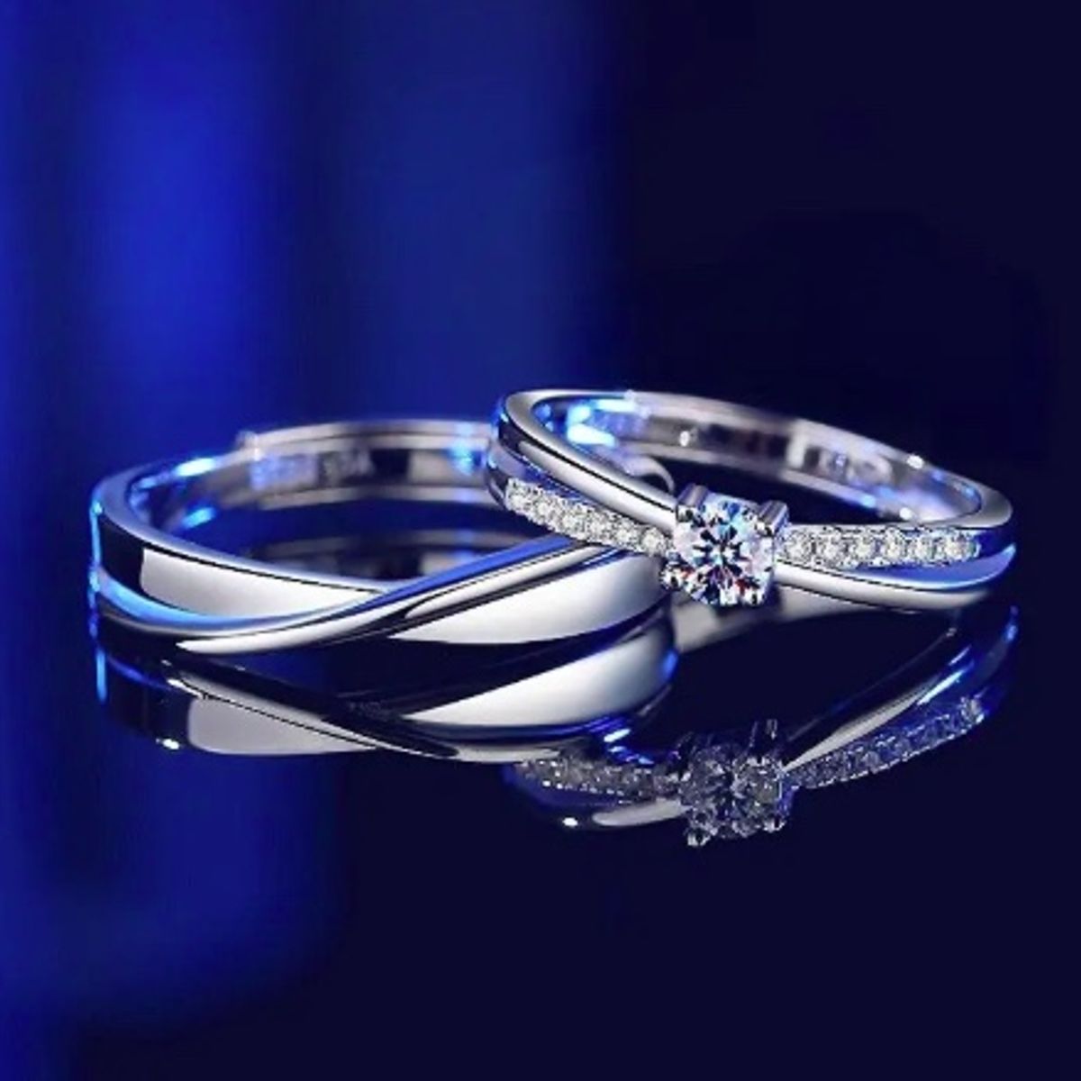GENERICO - 2 Anillos Plata Ajustable Pareja