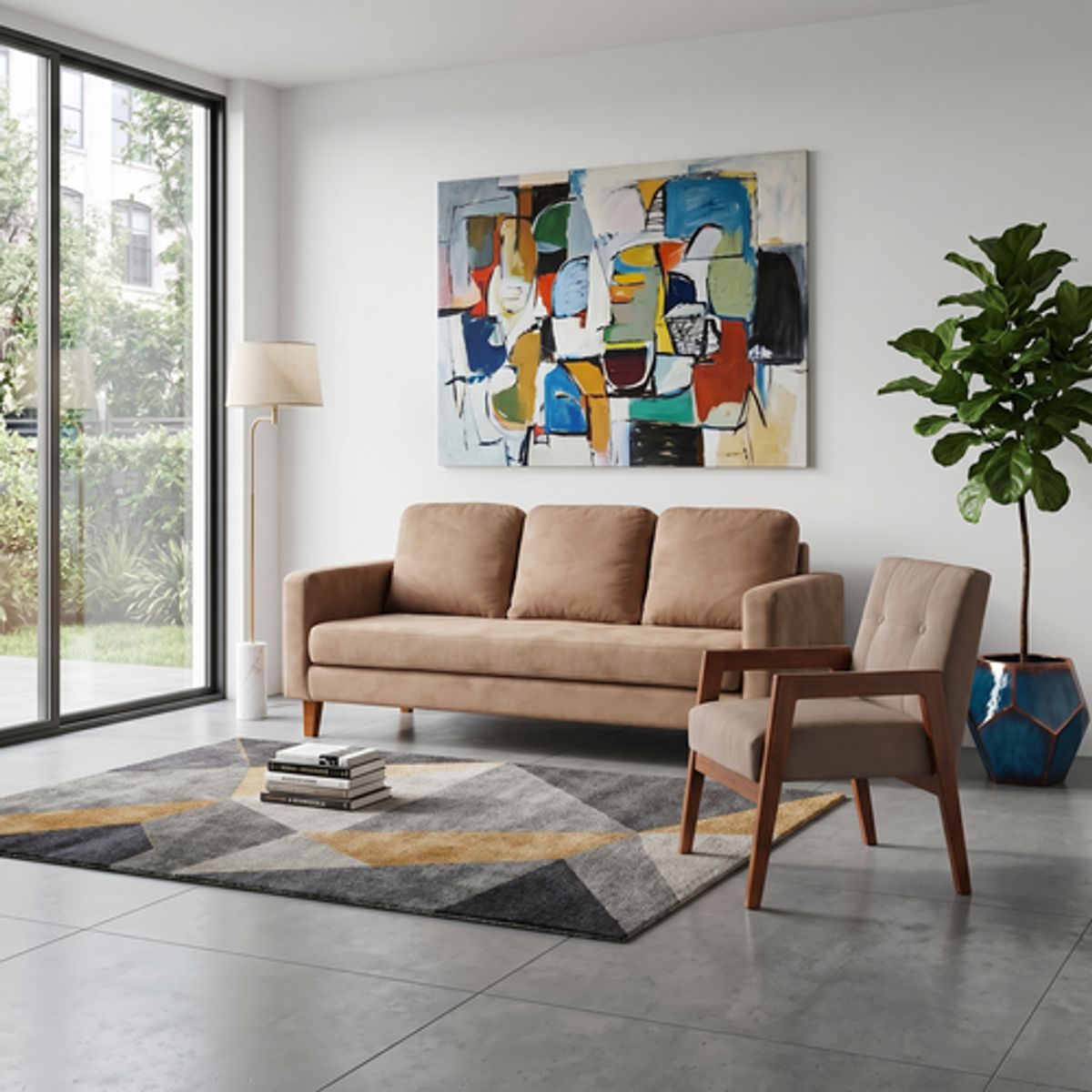 LATAM HOME - JUEGO DE LIVING 3-1 SOFA VENECIA 3C TELA VELVET + SITIAL MUNICH TELA