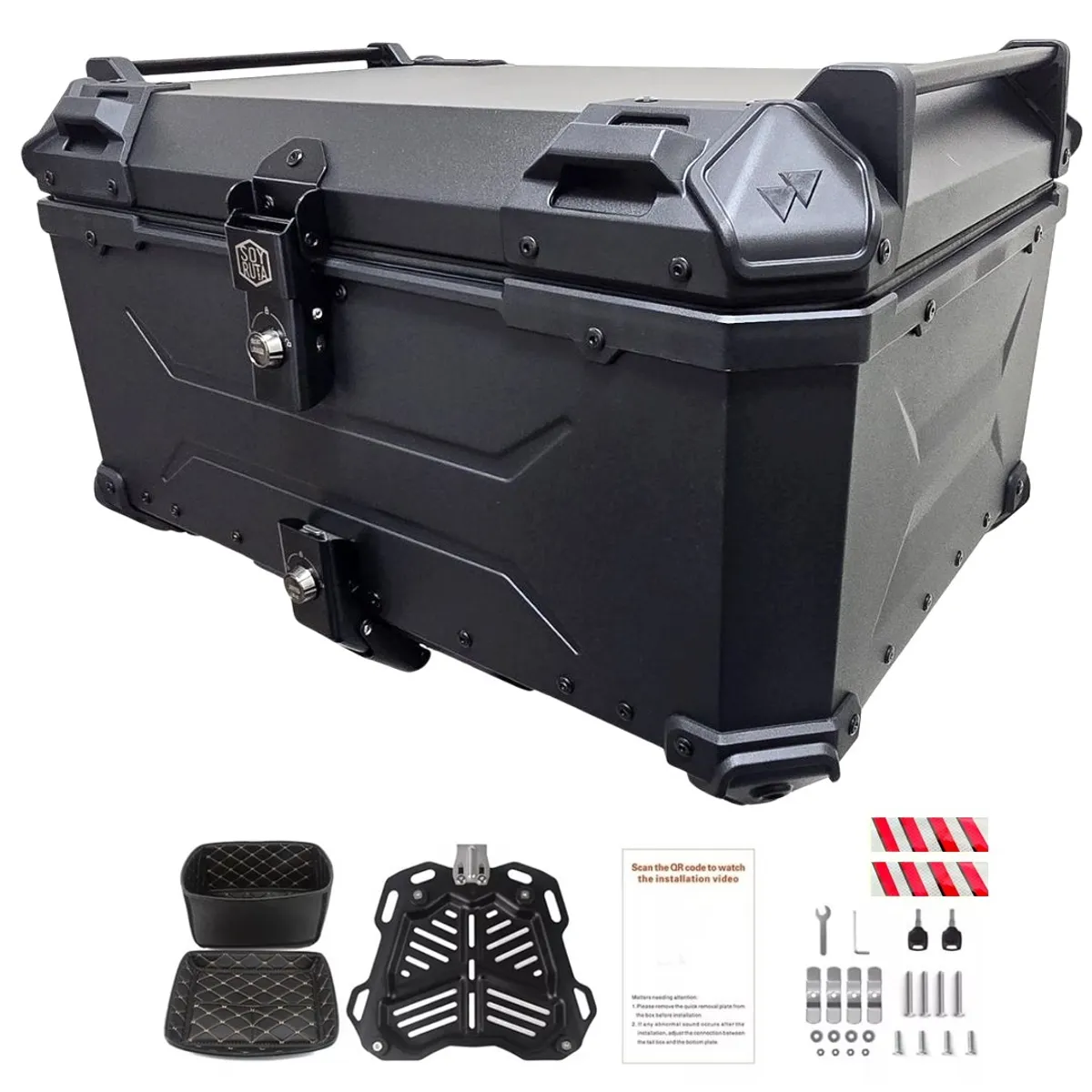 GENERICO - Maleta de moto Top case 65 litros Aluminio NEGRO
