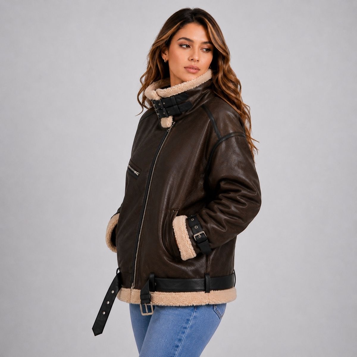 DOBLE V - Chaqueta Aviadora Chiporro Ecocuero Agamuzado