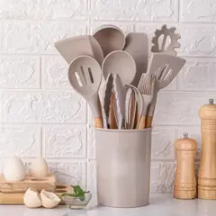 GENERICO - Set 12 Utensilios Cocina Cucharones Utensilios Silicona Hogar Beige
