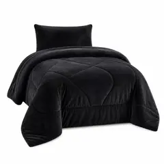 GENERICO - Cubrecama Plush 1,5 Plazas Negro - Cobertor Térmico Ultra Suave