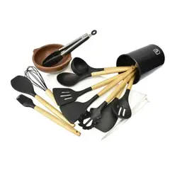 GENERICO - 12 Utensilios Cocina Cucharones Utensilios Silicona Hogar Negro