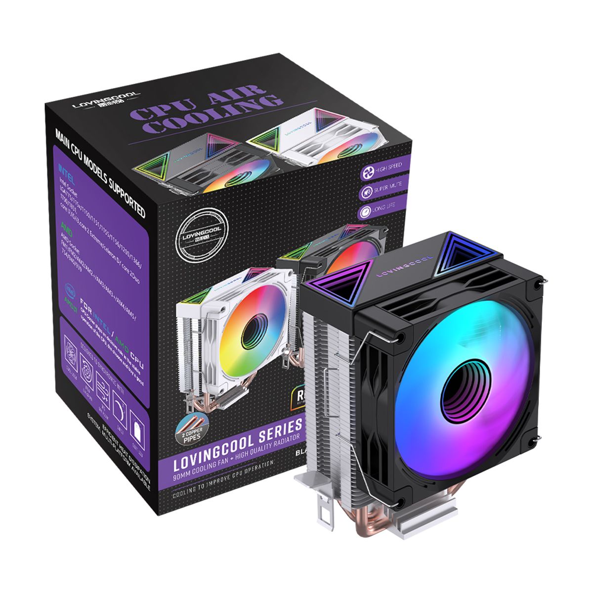 GENERICO - Disipador Cpu Lovingcool 2 Heatpipes Argb 90mm Amd Intel