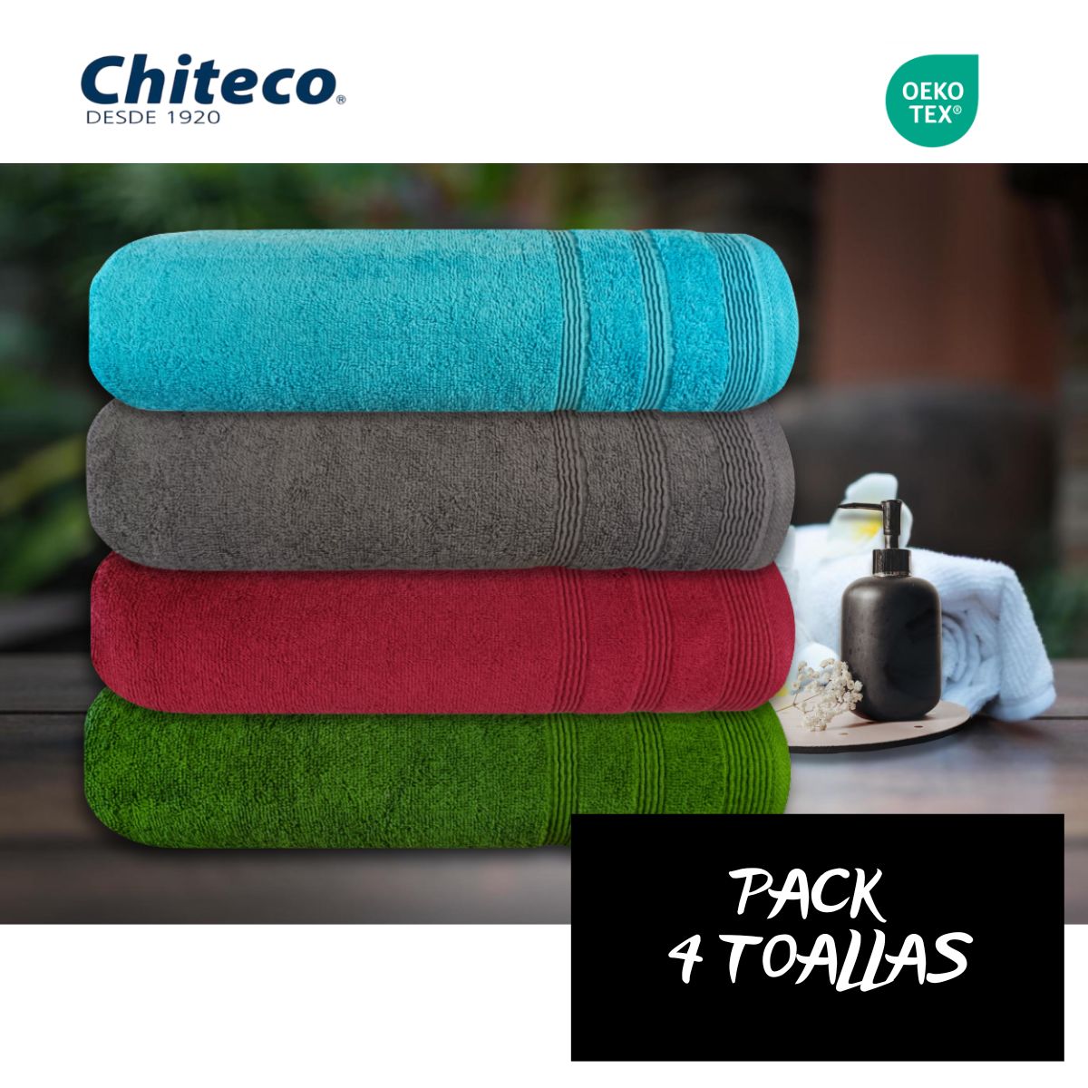 CHITECO - Pack 4 Toallas Chiteco 450g Algodón 140 X 70 Cm Baño Premium Colores