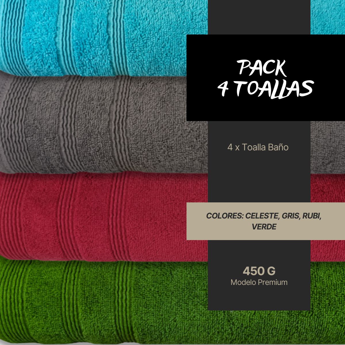 CHITECO - Pack 4 Toallas Chiteco 450g Algodón 140 X 70 Cm Baño Premium Colores