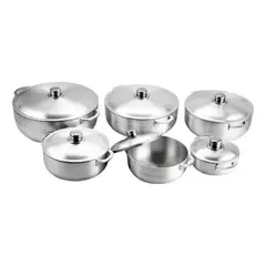 GENERICO - Set 6 Ollas Aluminio Pulido Con Tapas Batería De Cocina